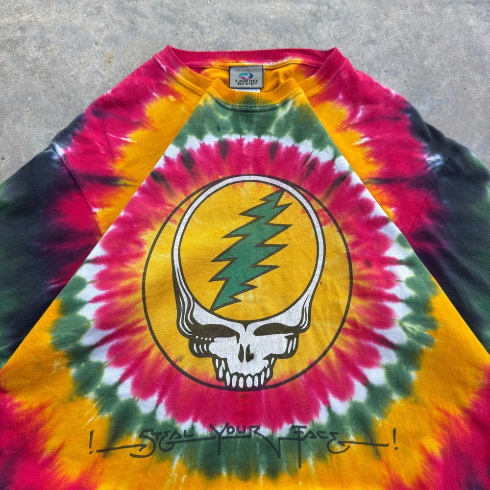 Vintage Y2K Liquid Blue Grateful Dead Steal Your Face Tie Dye Shirt M h1